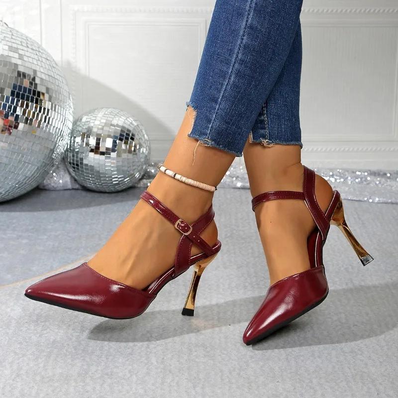 

Fashion 2025 Summer Fashion Women s Closed Toe Sandals Thin Heels Buckle Straps Outdoor Dress Pointed Toe Shoes for Daily Wear Sandals 35