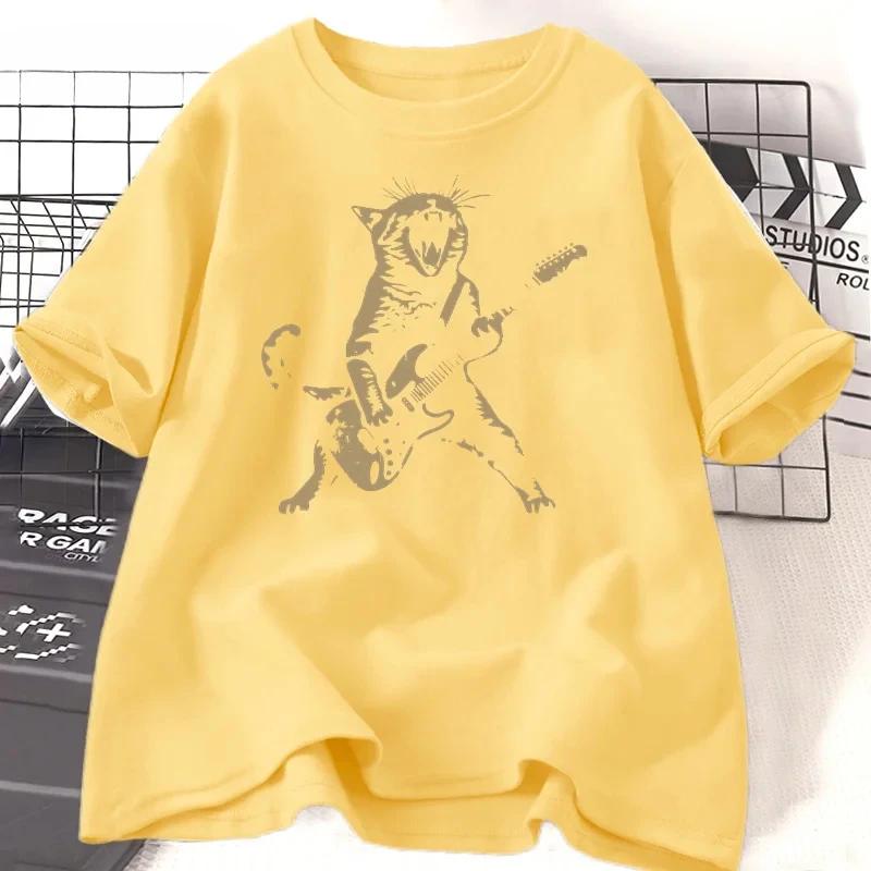 

Rock Cat Playing Guitar T Shirt Women Funny Guitar Cat T-Shirt Casual Short Sleeve O Neck T-shirts Streetwear 4XL
