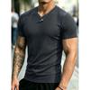 Men Vertical Ribbed V-Neck T-Shirt Slim Fit Breathable Quick Dry Stretch Knit Casual Streetwear Short Sleeve Pullover