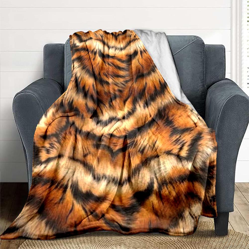 1pc Tiger Print Blanket, Lightweight Flannel Throw For Sofa, Bed, Travel, Camping, Livingroom, Office, Couch, Chair, And Bed,