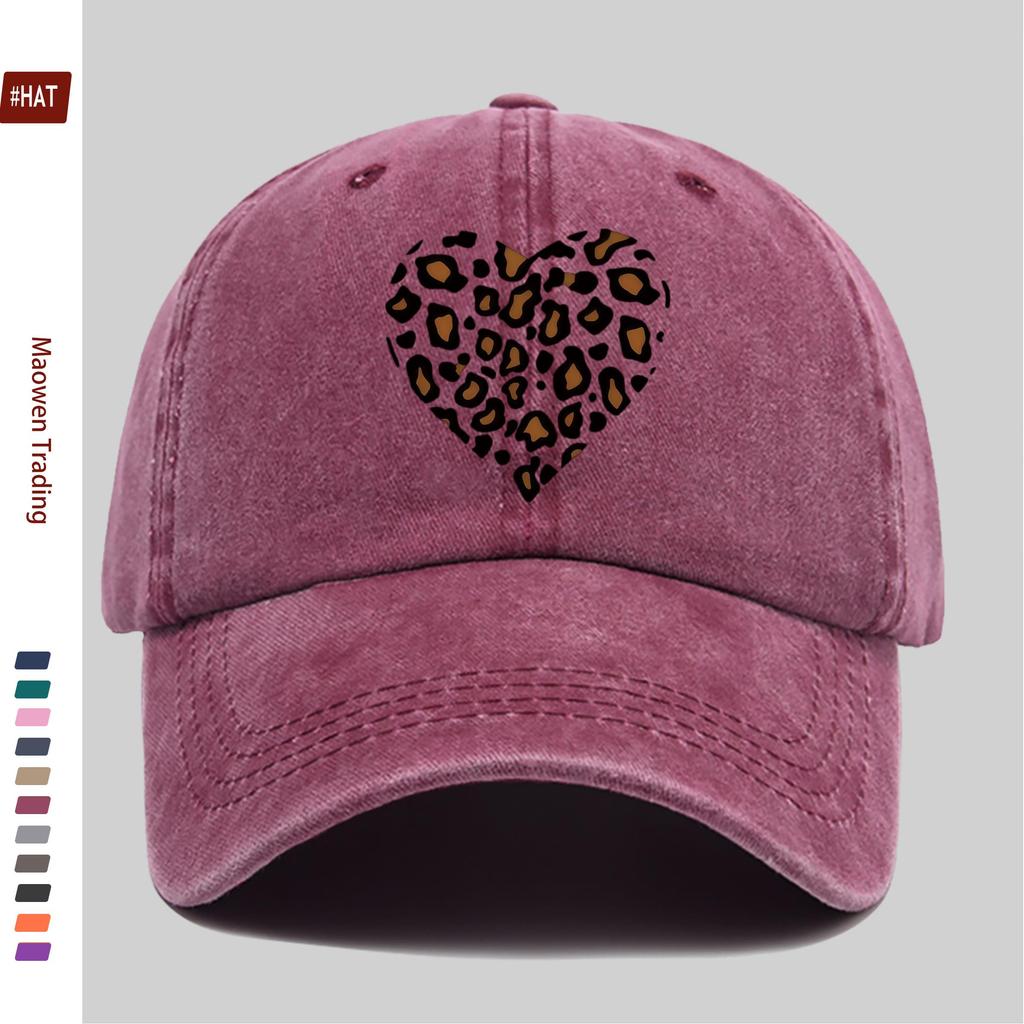 Pc Pcs Leopard Print Heart Trucker Cap for Men Women Adjustable Buckle Strap Lightweight Baseball Hat Suitable for Outdoo