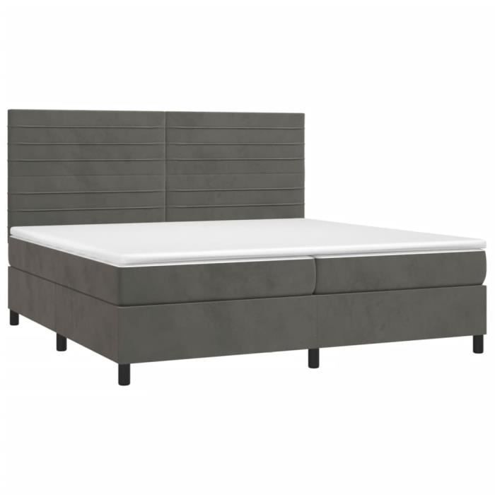 3143104 vidaXL Lit à sommier tapissier et matelas Gris foncé 200x200cm Velours