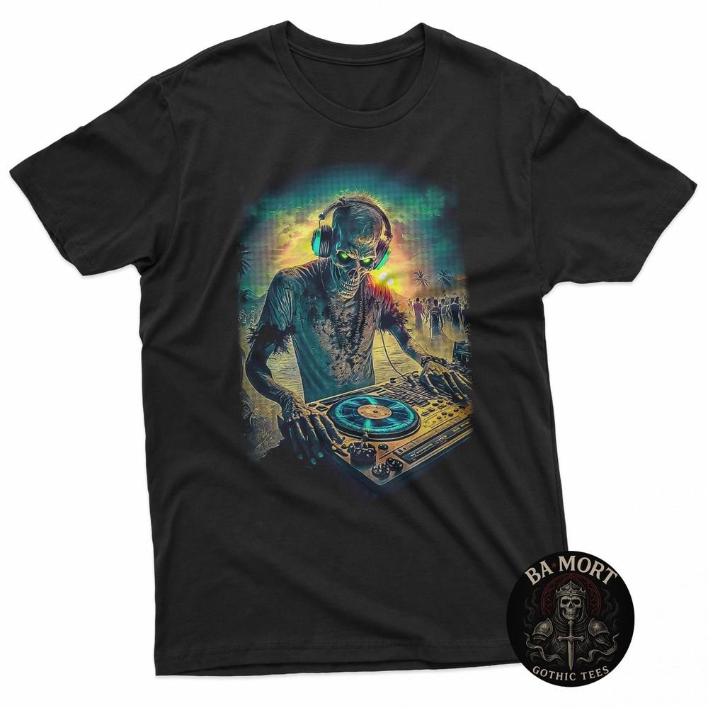 DJ Skeleton Rave Music Neon Graphic TShirt Unisex T-Shirt L