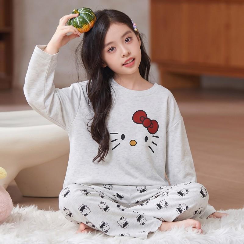 100% Cotton Girls Pajama Set Long Sleeve Round Neck Loose Fit Princess Style Kids Ages 8 Home Wear