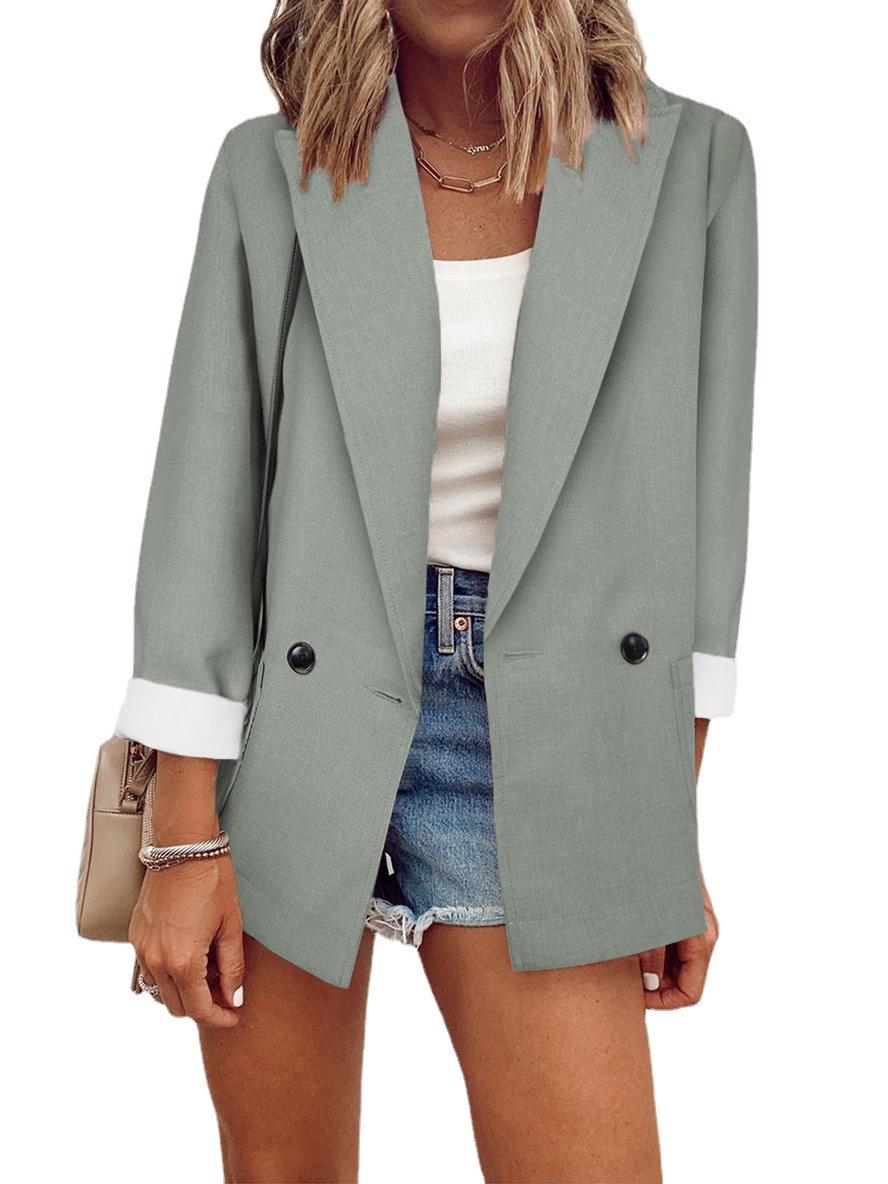 

Европейская и американская мода, однотонный пиджак-костюм с длинным рукавом, осень/зима 2024 Triple Extra Large светло-серый