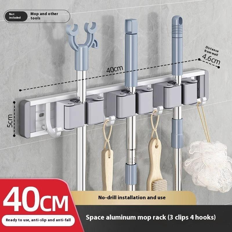 Organizer Wall Mounted Broom Holder Mop Clip Stand Brush Rack Hanging Pipe Hook Kitchen Storage Bathroom Accessories Tools