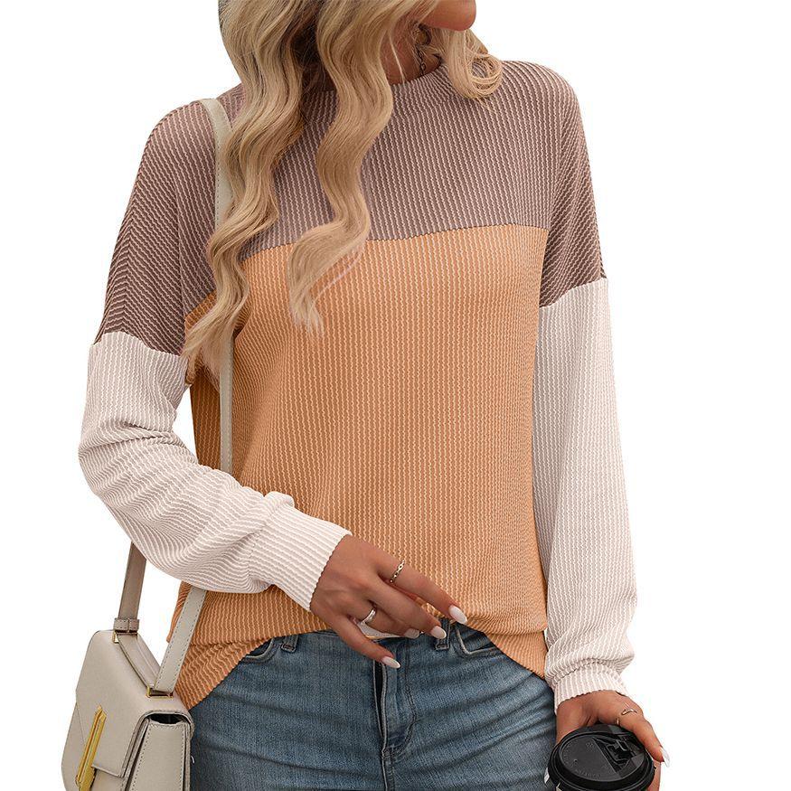 Loose Long Sleeve Colour Block Top Women Spring Autumn Round Neck Twisted Stripe
