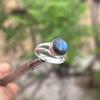 Natural Round Blue Labradorite Gemstone 925 Sterling Silver Artisan Gift Ring