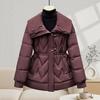 Korean light luxury big fur collar waist down cotton clothes women's burgundy thickened warm hooded mother jacket factory