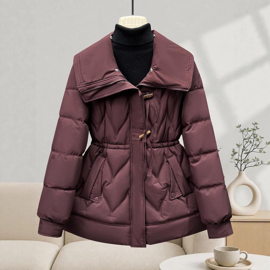 Korean light luxury big fur collar waist down cotton clothes women's burgundy thickened warm hooded mother jacket factory