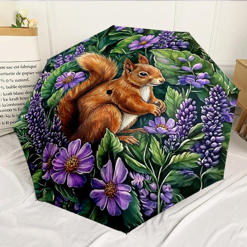 Squirrel And Acorns Stained Glass 8-Frame for Travel, Camping, Casual Lightweight Portable Umbrella, Essential for Every Family Holidays Birthday Gift