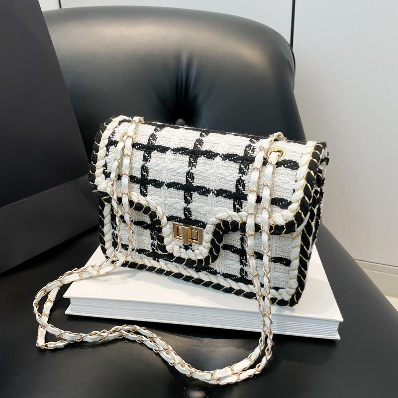 Plaid Woven Women'S Bag Retro Fashion Shoulder Bag Chain Small Square Bag