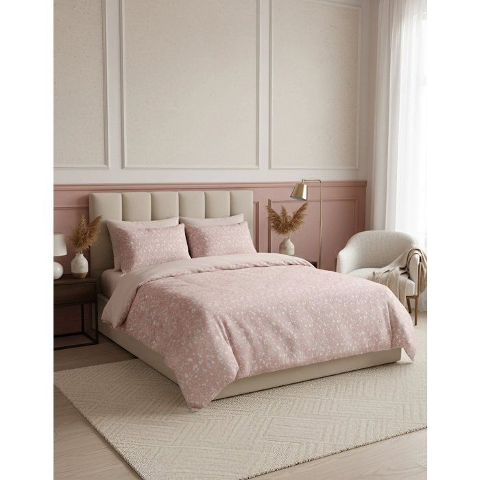 Parure de lit King Size - 1 housse de couette 240 x 220 cm + 2 taies d'oreiller 60 x 60 cm - 100% coton renforcé - Saumon / Blanc