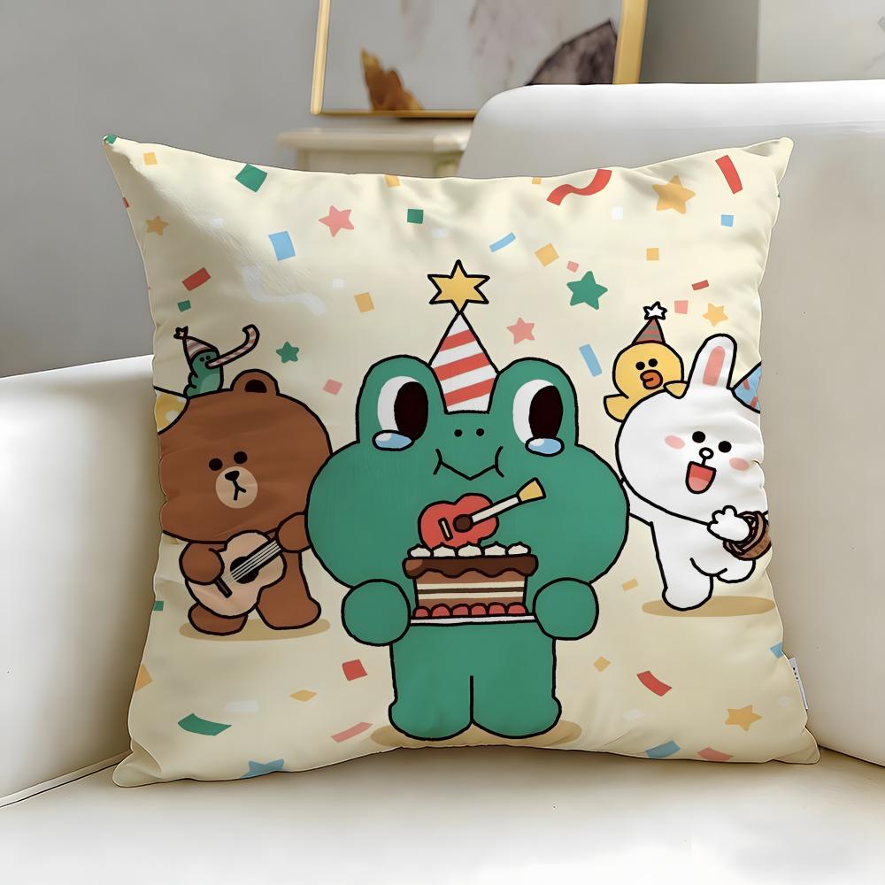 popular cartoon brand LINE friends Cushion Cover Soft & Easy-Wash Pillow Case – Versatile for Couch, Bed, Travel and Office