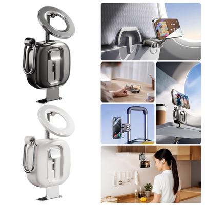 Compact Travel Foldable Magnetic Phone Mount Support Stand With Secure Carabiner Clip And 720° Adjustable Viewing Angle