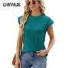 Καλοκαιρινό γυναικείο μπλουζάκι Νέα μονόχρωμη στρογγυλή λαιμόκοψη Φαρδιά κοντομάνικα μπλουζάκια