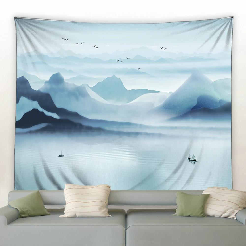 

Китайский стиль Живопись тушью Горный пейзаж Гобелен Спальня Гостиная Гобелен Украшение стены дома Гобелен 100x75cm