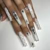 24Pcs Long Square Press On Nails With Colorful Rhinestones Detachable Full Cover Artificial Nail Tips