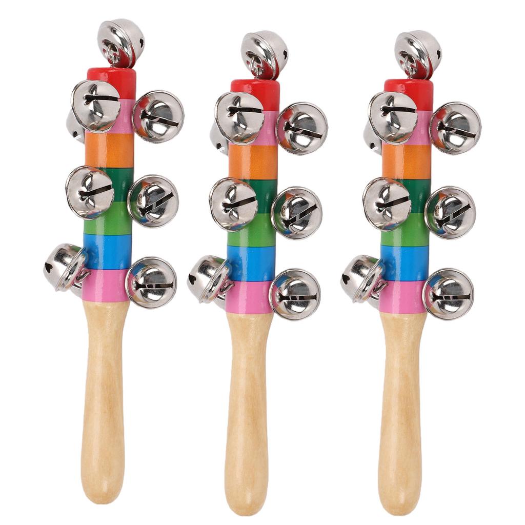 6Pcs Shaking Bell Sticks Wooden Handle Xmas Jingle Bells Musical Percussion Instrument for Holiday Birthday Party