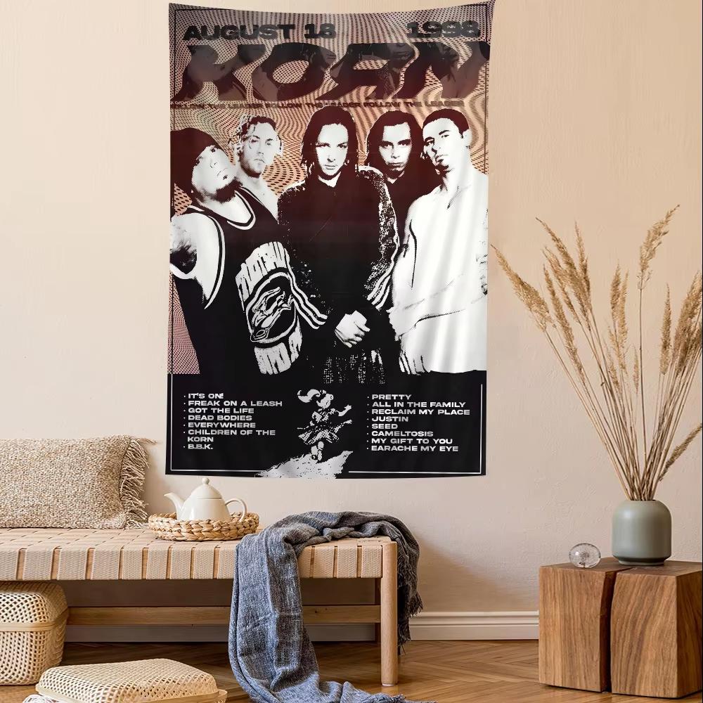 Korn Rockband Charaktere Anime Text Wandteppich Hippie Blumen Wanddekoration Schlafsaal Dekoration Heimdekoration