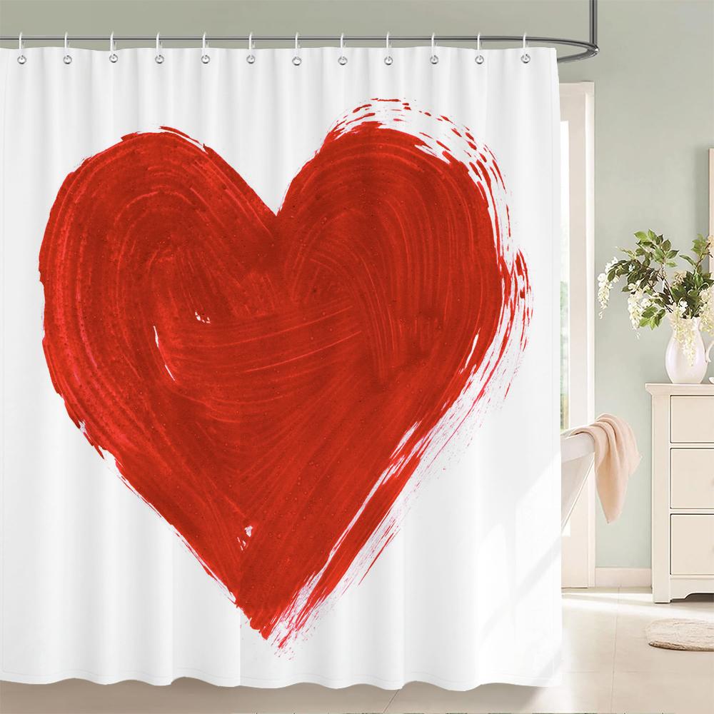 Red Love Valentine'S Day Printed Bathroom Shower Curtain Large 230X180 Waterproof Cloth Pink Lovey Romantic Bath Curtains Decor