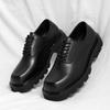 Fashion Men Korea Leather Platform Oxfords Slip On Thick Tottom Male Derby Shoes Casual Loafers Mens Square Toe Formal Dress Shoes 38-48