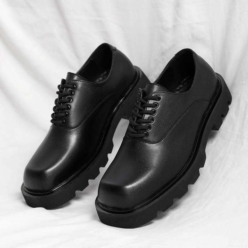 Fashion Men Korea Leather Platform Oxfords Slip On Thick Tottom Male Derby Shoes Casual Loafers Mens Square Toe Formal Dress Shoes 38-48