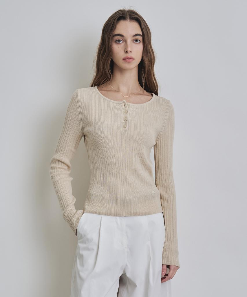 Keoseuteomeokeullagumeon [Italy] Slim Henley Neck Ribbed Knit 5 Color Cowkt010