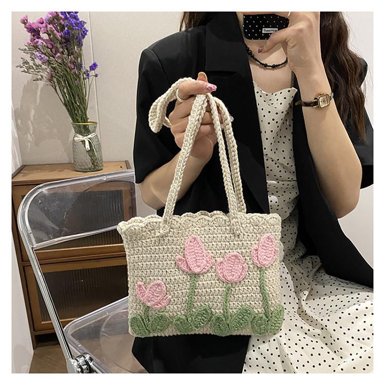 No Brand Handmade Knitted Tote Bag With Woven Pattern For Casual Daily Use