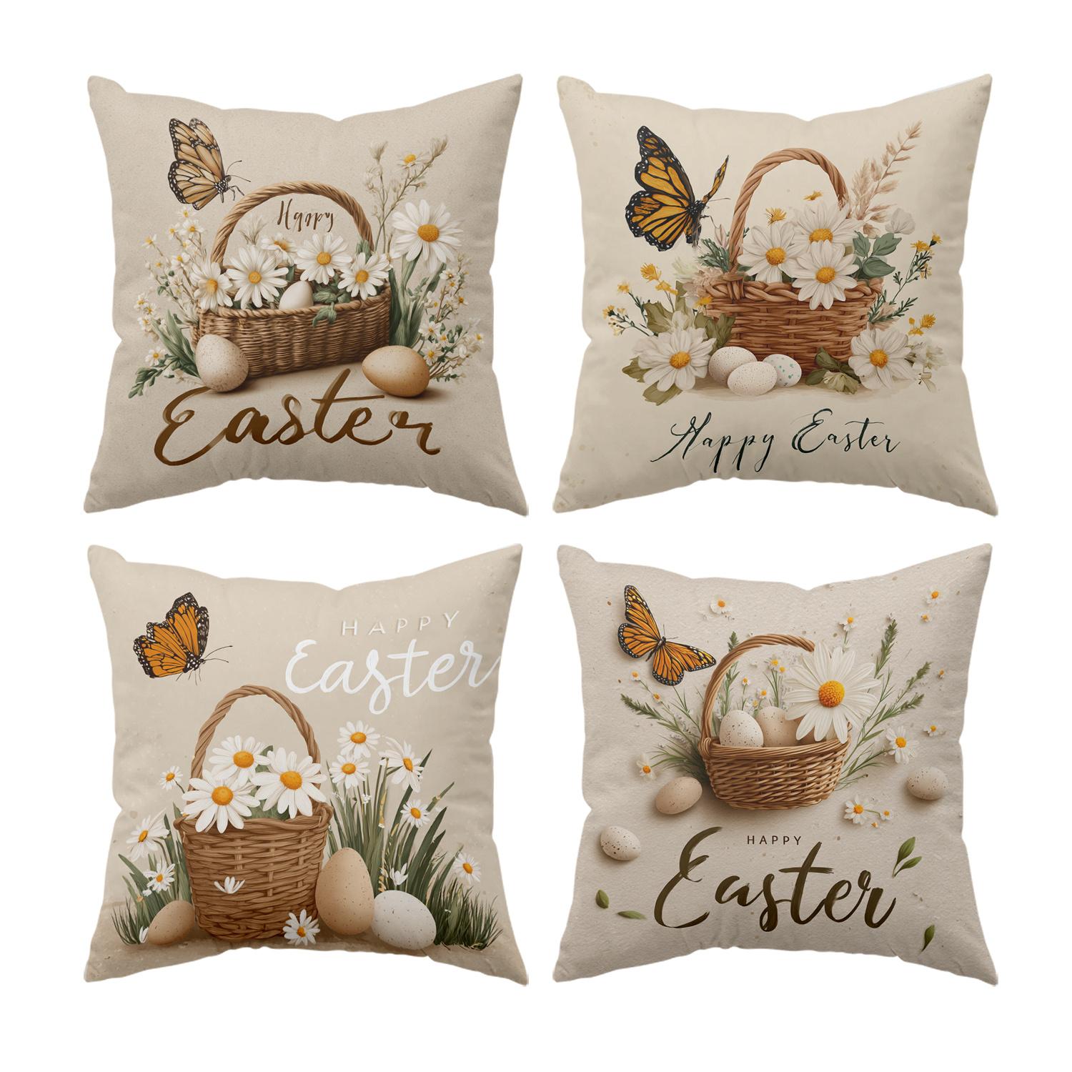 

4 Piece Easter Pillow Covers Set Spring And Summer Cushion Covers Farmhouse Style Easter Decorative Pillows Featuring Daisies 35x35cm 4pcs