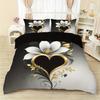 3pcs  Abstract Love Floral Design Print Pattern Bedding Set 1 Quilt Cover + 2 Pillowcases, No Core Retro Simple,