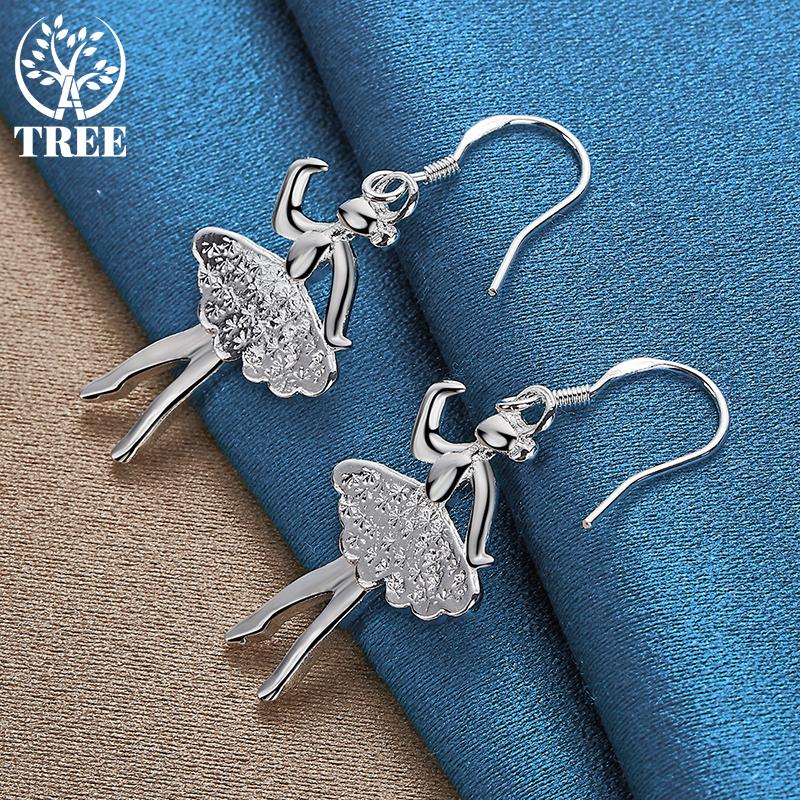 925 Sterling Silber Tanzendes Mädchen Tropfenohrring Schmuck