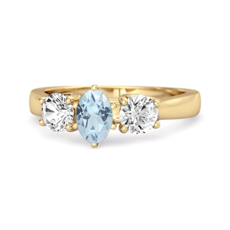 

Three Stone Natural Blue Topaz 925 Sterling Silver Gold Vermeil Engagement Ring 9 золотий/жовтий