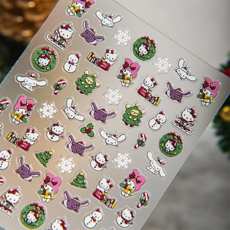 Embossed Cute Cartoon Christmas Sanrio Nail Art Stickers for DIY Journals