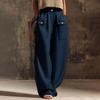 Women’s Casual Wide Leg Pants with Buttoned Pockets Cotton Linen Relaxed Fit Trousers for Everyday Wear Office Travel Lounge