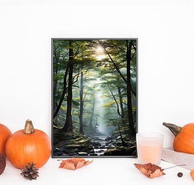 Diamantmalerei zum Selbermachen, Bach im Wald, Kreuzstichset, Mosaikkunst, Diamantmalerei, voller Kreis/quadratischer Diamant, Heimdekoration