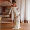 Women's new fashion pleated irregular floor mopping dress European and American sexy one-word shoulder dress women