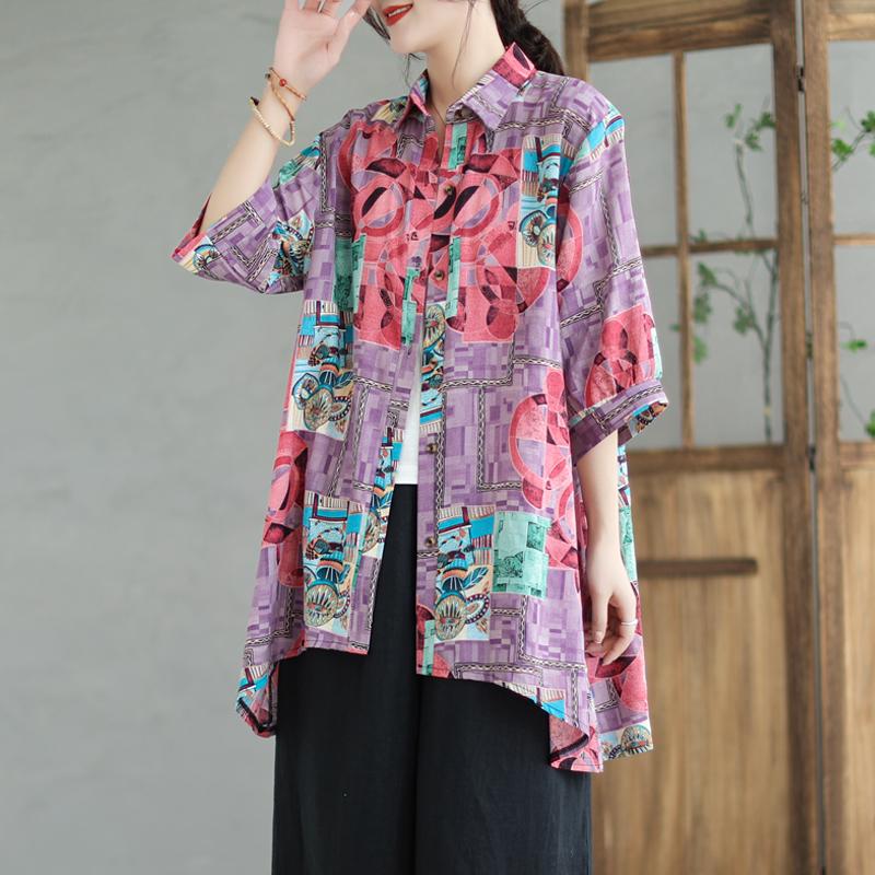 

Летняя женская хлопковая рубашка с принтом MOJTA, солнцезащитная рубашка с листьями лотоса, блузка one size