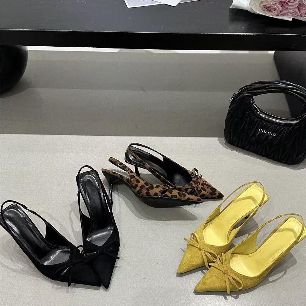 Pointed Fairy Wind Bag Head Sandals Women's Spring and Summer New Niche High Heels Thin Heel Bow Single Shoes Women