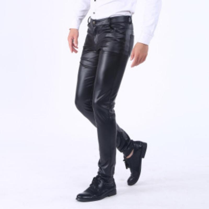 Mens Loose Thin Pu Leather Casual Waterproof Stain Resistant Work Long Pants