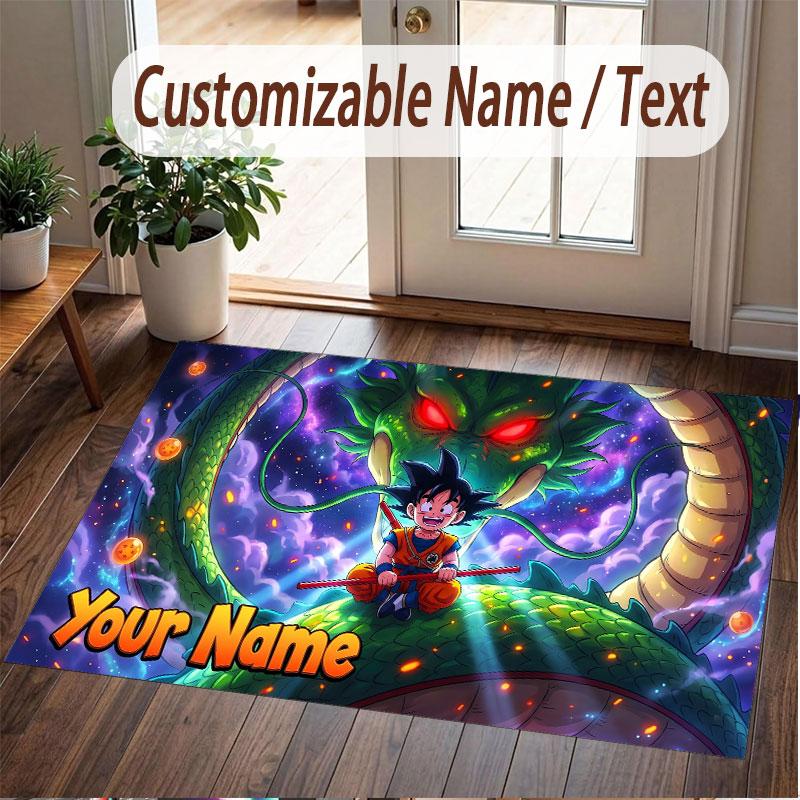 Custom Name Crystal Velvet Rug,Dragon Ball Comfortable Anti Slip Floor Mat For Room Decoration