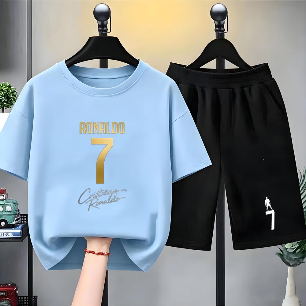 Summer Children T-shirt Tops+Shorts Breathable Boy Girl Casual Fashion Short Sleeve Kid Football Idol Clothes Sport Tee