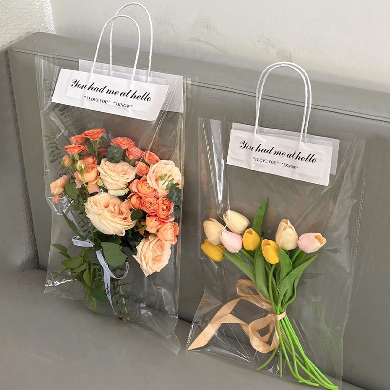 10Pcs Flower Packing Bags Transparent Flower Bouquet Gift Bag Valentine'S Day And Mother'S Day Flower Tote Bag