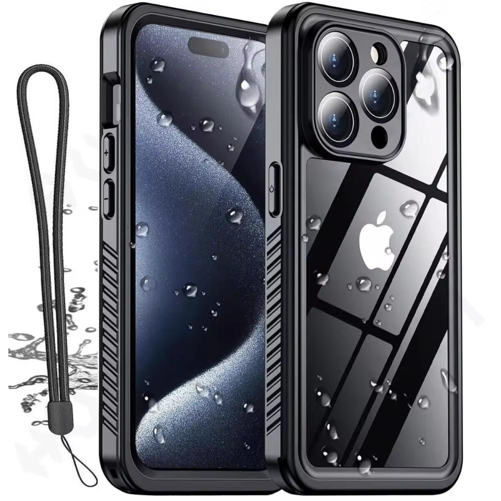 

Водонепроницаемый чехол IP68 Shellbox для iPhone 16 15 14 13 12 11 Pro Max XR XS Max 13Mini 15Plus, алюминиевый чехол для плавания, роскошный чехол для телефона For iPhone 14 Pro чёрный