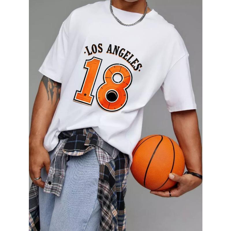 Los Angeles 18 Number Print T Shirt White Casual Streetwear Fashion Top for Men and Women Unisex Urban Style Graphic Tee Daily Wear