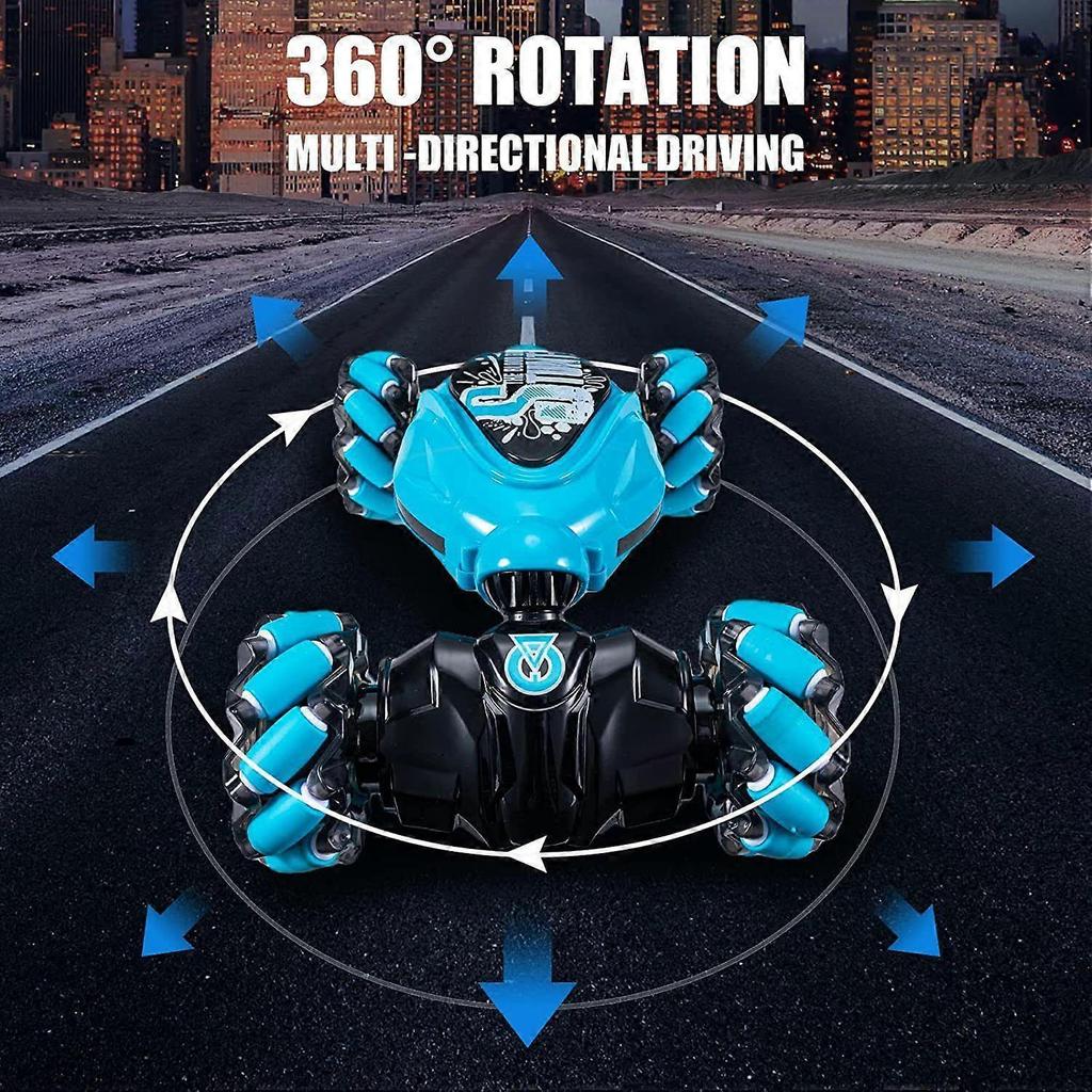 Gesture Sensing RC Stunt Twist Car, Blue - 4WD 2.4G Hand & Gesture Control, 360 Rotation Transform Off-Road Drift Climb with Lights & Music, Birthday