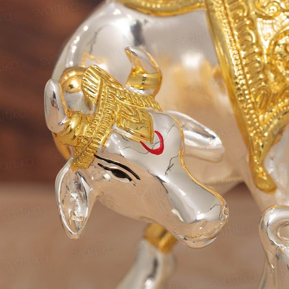 Kamdhenu Cow with Calf Idol | 24K Gold & 999 Silver Plated | Excellent Vastu Correction Remedy for Financial Problems | Wedding & Housewarming Gift