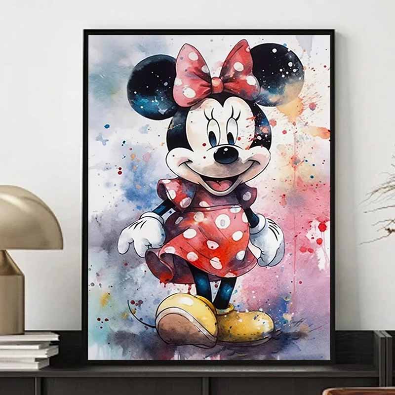 Disney Diamond Painting Minnie Mouse Watercolor Splash Style Healing Illustration 5D Diamond Painting Art Embroidery Cross Stitch Room Decoration