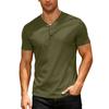 Men Henley Neck Short Sleeve Slim Fit Solid Color Casual Multiple Color Options T Shirt