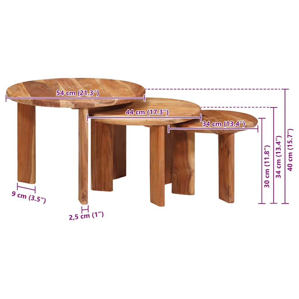 Nesting Coffee Tables Set 3 Pcs Brown Solid Acacia Wood